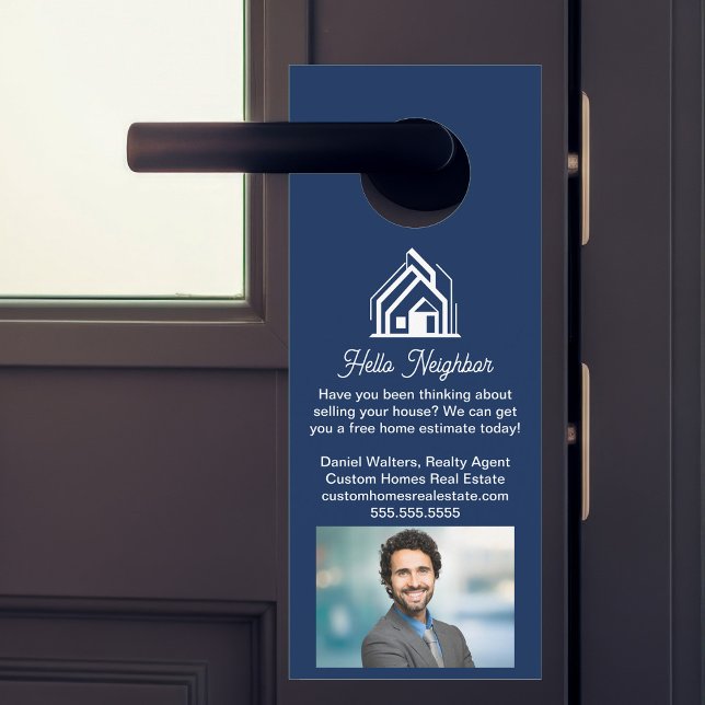 Aviso De Porta Navy Blue Real Estate Company Advertising Realtor (Criador carregado)