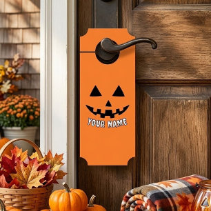 Aviso De Porta Orange Pumpkin Personalizado Halloween Seu Nome