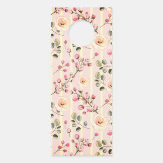 Aviso De Porta Padrão de Listras Florais Rosa Suave