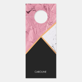 Aviso De Porta Padrão de mármore branco e preto rosa Dourado
