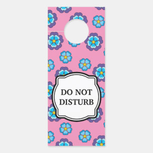 Aviso De Porta Padrão Floral Cor-de-Rosa Azul
