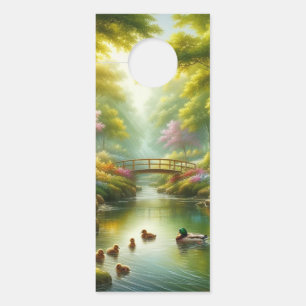 Aviso De Porta Primavera com patos/flores