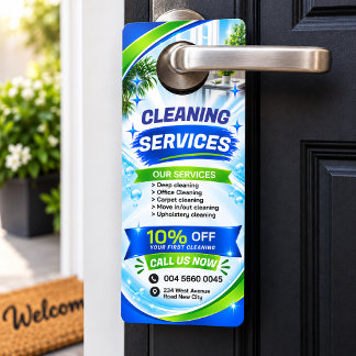 Aviso De Porta Promoção de Serviços de Limpeza Verde Azul