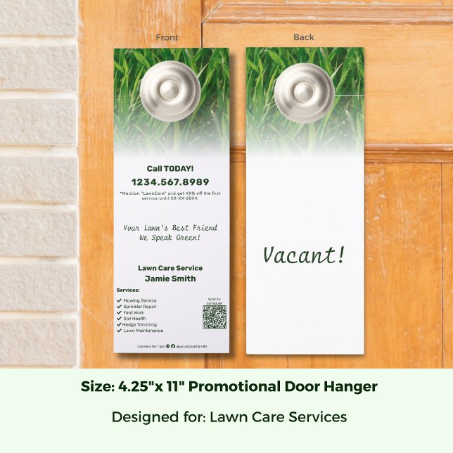 Aviso De Porta Promocional do Serviço de Cuidados Secundários Per (Lawn Care Service Promotional Custom Door Hanger; Size: 4.25 x 11 Inch)