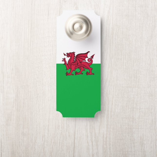 Aviso De Porta Red Dragon Celtic Flag & Welsh (Na maçaneta)