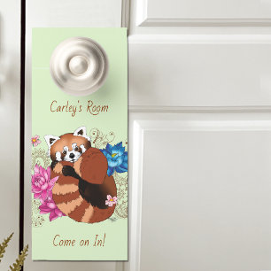 Aviso De Porta Red Panda Lotus Flowers Henna