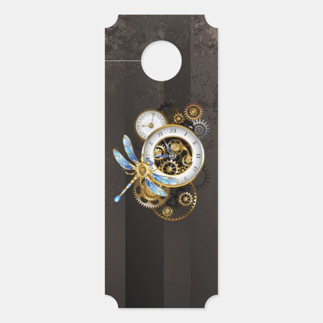 Aviso De Porta Relógio Steampunk com Dragonfly Mecânica (Frente)