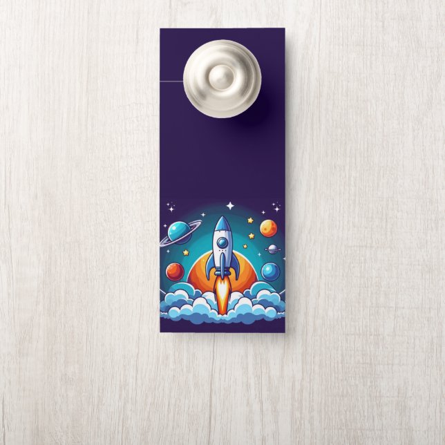 Aviso De Porta Retro, foguete espacial (Na maçaneta)