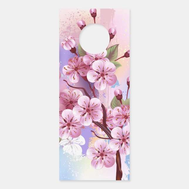 Aviso De Porta Sakura rosa no fundo da pintura (Frente)