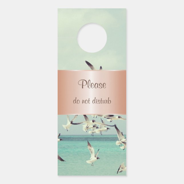 Aviso De Porta Seagulls Rosa Dourado Mint (Frente)