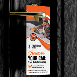 Aviso De Porta Serviço de Lavagem e Enceramento de Carros Laranja