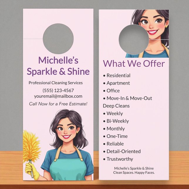 Aviso De Porta Serviço de Limpeza da Casa, Mulher Moderna, rosa (Criador carregado)