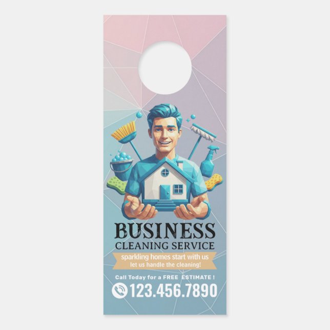 Aviso De Porta Serviço de Limpeza de Casa Moderna Serviço de Limp (Frente)