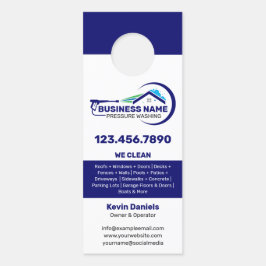 Aviso De Porta Serviços de lavagem de pressão branca e azul