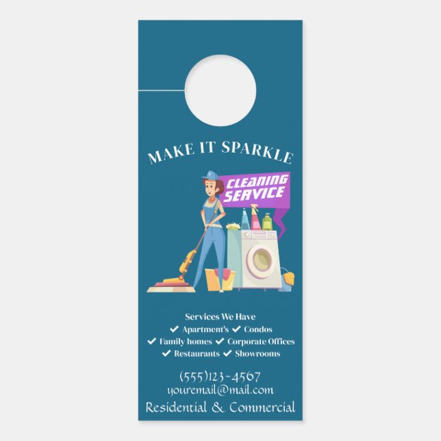 Aviso De Porta Serviços de Limpeza e Balde (Frente)