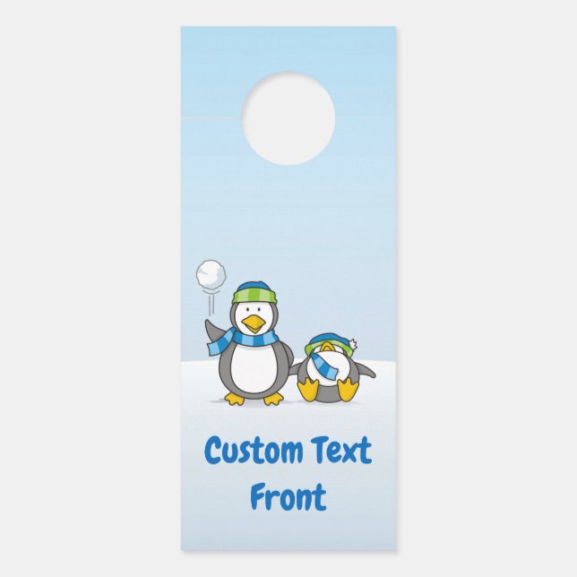 Aviso De Porta Snowballing Pinguins Door Hanger (Frente)