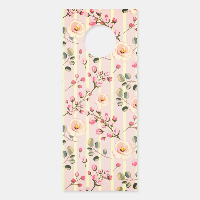 Aviso De Porta Soft Pink Floral Stripe Pattern (Frente)