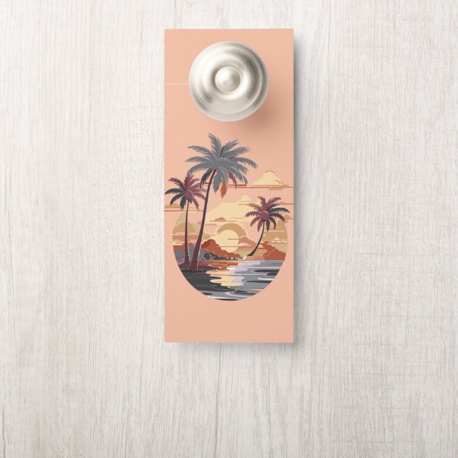 Aviso De Porta Sol havaiano com palmeira. (Na maçaneta)