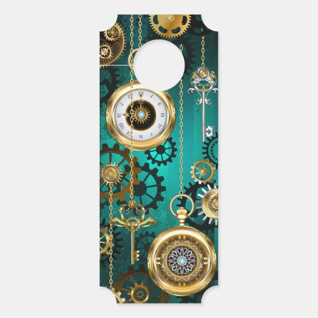Aviso De Porta Steampunk Jewelry Watch em um fundo verde (Frente)