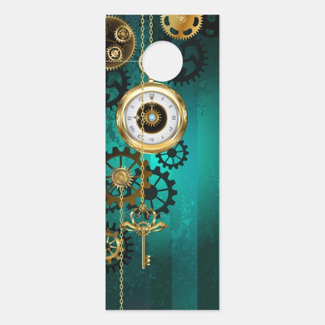 Aviso De Porta Steampunk Jewelry Watch em um fundo verde (Frente)