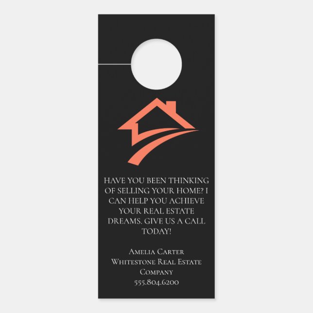 Aviso De Porta Stylish Unique Black Real Estate Agent (Frente)