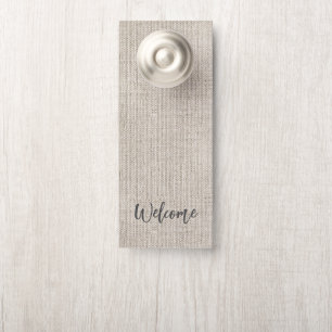 Aviso De Porta Tecido Linen SAUDAÇÃO/PRIVACIDADE