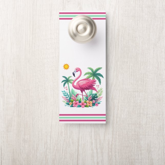 Aviso De Porta Tropical/Flórida rosa flamingo (Na maçaneta)