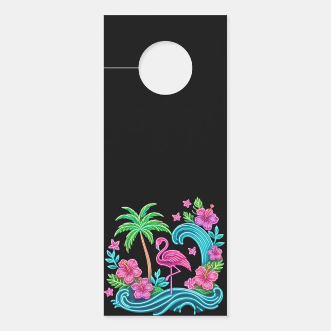 Aviso De Porta Tropical Neon Flamingo (Frente)