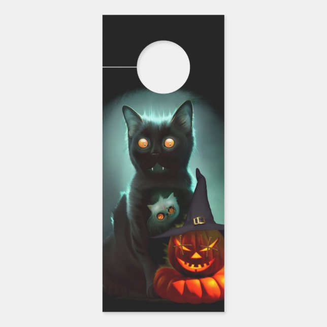 Aviso De Porta Vampiro Gato e Mágico Pumpkin Halloween Surreal (Frente)