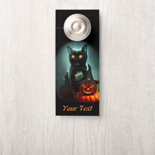 Aviso De Porta Vampiro Gato e Mágico Pumpkin Halloween Surreal