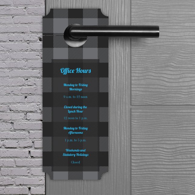 Aviso De Porta Verificação de Buffalo - Cinzas e Preto (Buffalo Check - Gray and Black Door Hanger by Office Accessories Shop)