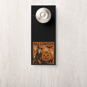 Aviso De Porta Vintage, bruxa clássica do Halloween, fantasma e a
