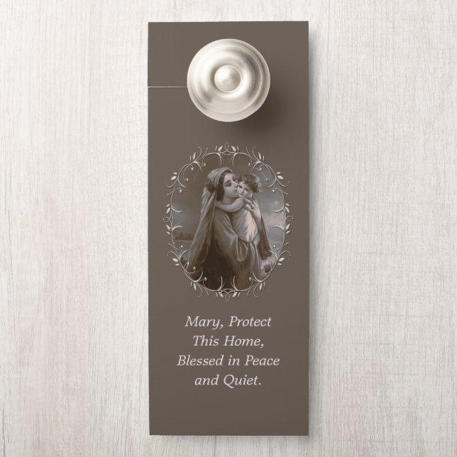 Aviso De Porta Vintage Madonna e Child com Silver Frame (Na maçaneta)