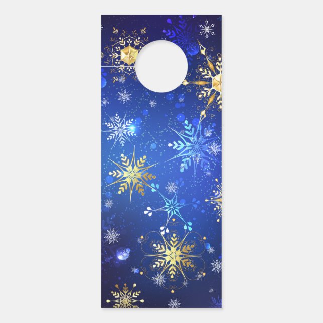 Aviso De Porta XMAS Blue Background with Golden Snowflakes (Frente)