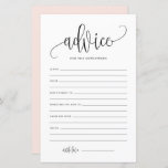 Aviso de Script Negro para o Cartão de Casamento d<br><div class="desc">Adicione este cartão de conselho simples e elegante ao seu casamento. Ele apresenta uma escrita branca preta, tipografia clássica, fundo rosa-claro. Você pode personalizar a parte frontal e traseira desta placa de chá de fraldas. Este conselho para o cartão de recém-casados é perfeito para qualquer tema de casamento e estação....</div>