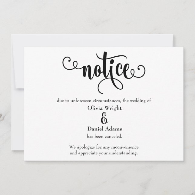 Aviso Tipografia Anúncio de Casamento Cancelado (Frente)