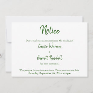 Aviso White Verde Adiou Anúncio de Casamento