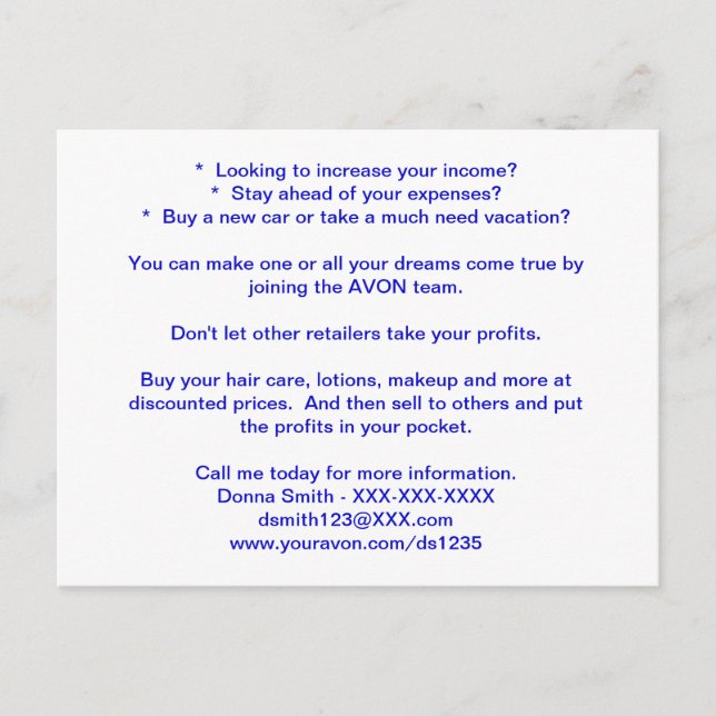 AVON que recruta o cartão (Frente)