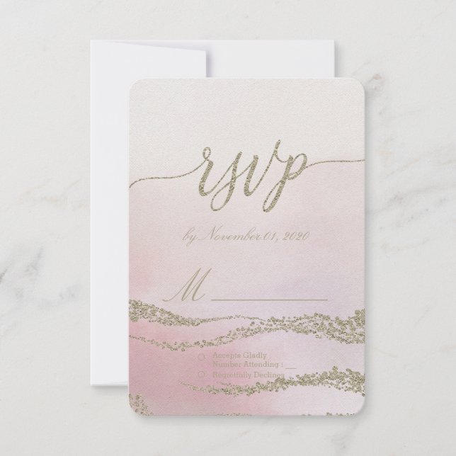 Awash Elegant Watercolor em RSVP de Casamento de B (Frente)