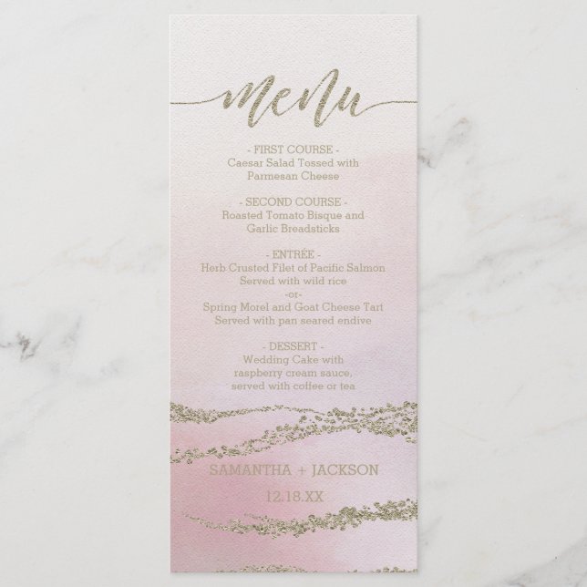 Awash Elegant Watercolor no Menu Blush Wedding (Frente)