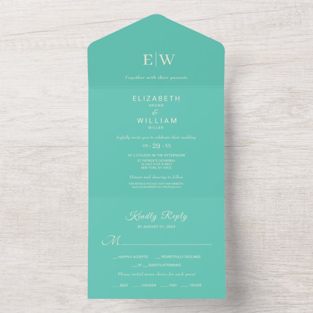 Awe Aquático Simples Elegante com Casamento Monogr (Interno)