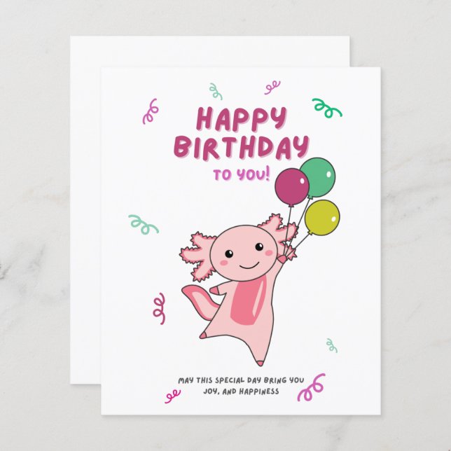 Axolotl Deseja Feliz Aniversário Para Você Axolotl (Frente/Verso)
