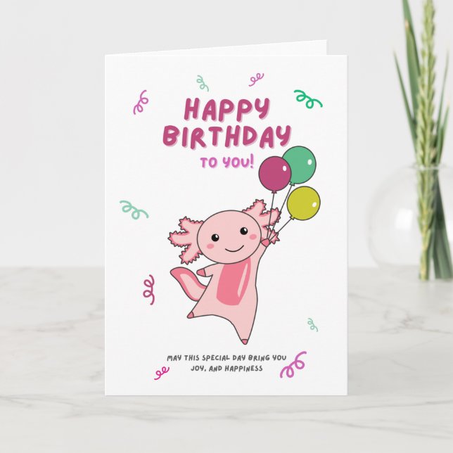 Axolotl Deseja Feliz Aniversário Para Você Cartão  (Frente)