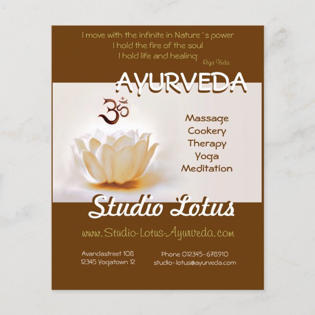 Ayurveda Yoga publicitie flyer Lotus com Om (Frente)