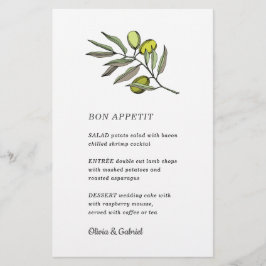 Azeitona Verde. menu de casamento moderno do rico