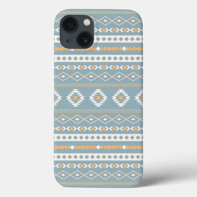 Aztec Cream Orange Blue Mixed Motif Pattern (Verso)