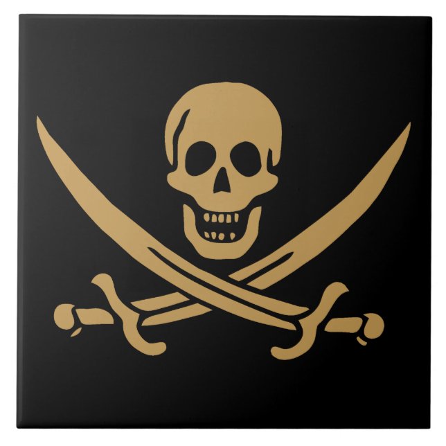 Aztec Dourado Crânio e Cutlass Pirata Calico Jack (Frente)
