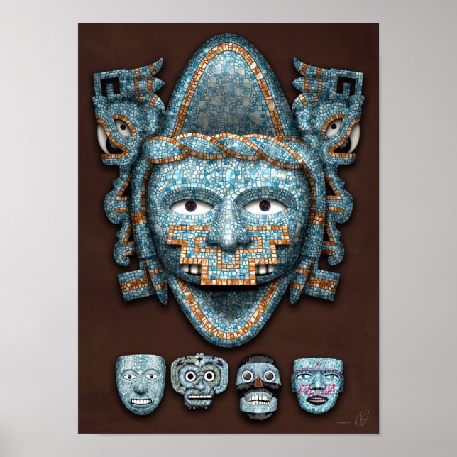 Aztec Mosaico Máscaras Poster (Frente)
