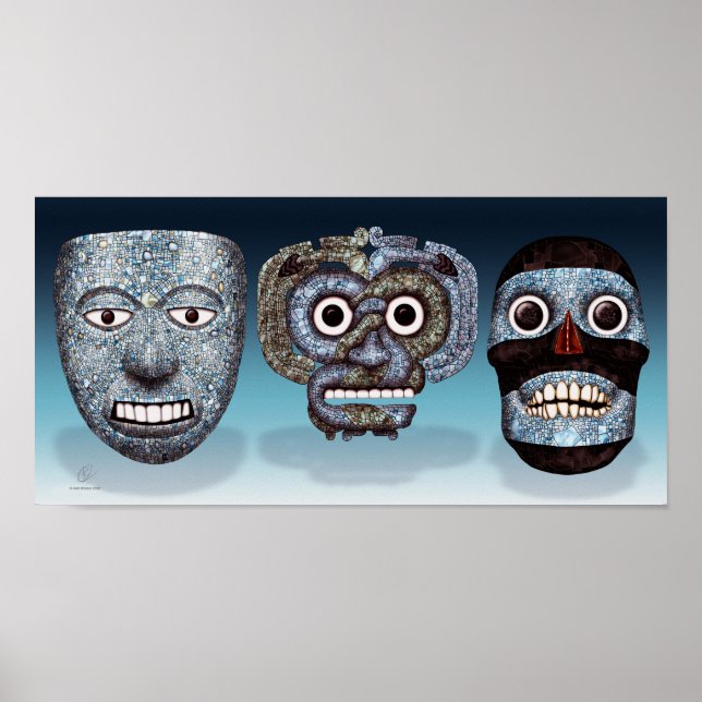 Aztec Mosaico Máscaras Poster (Frente)