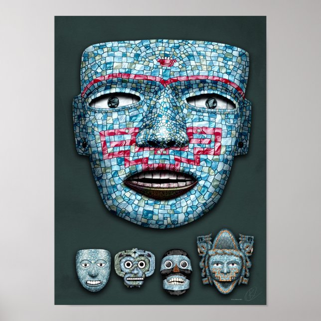 Aztec Mosaico Máscaras Poster (Frente)